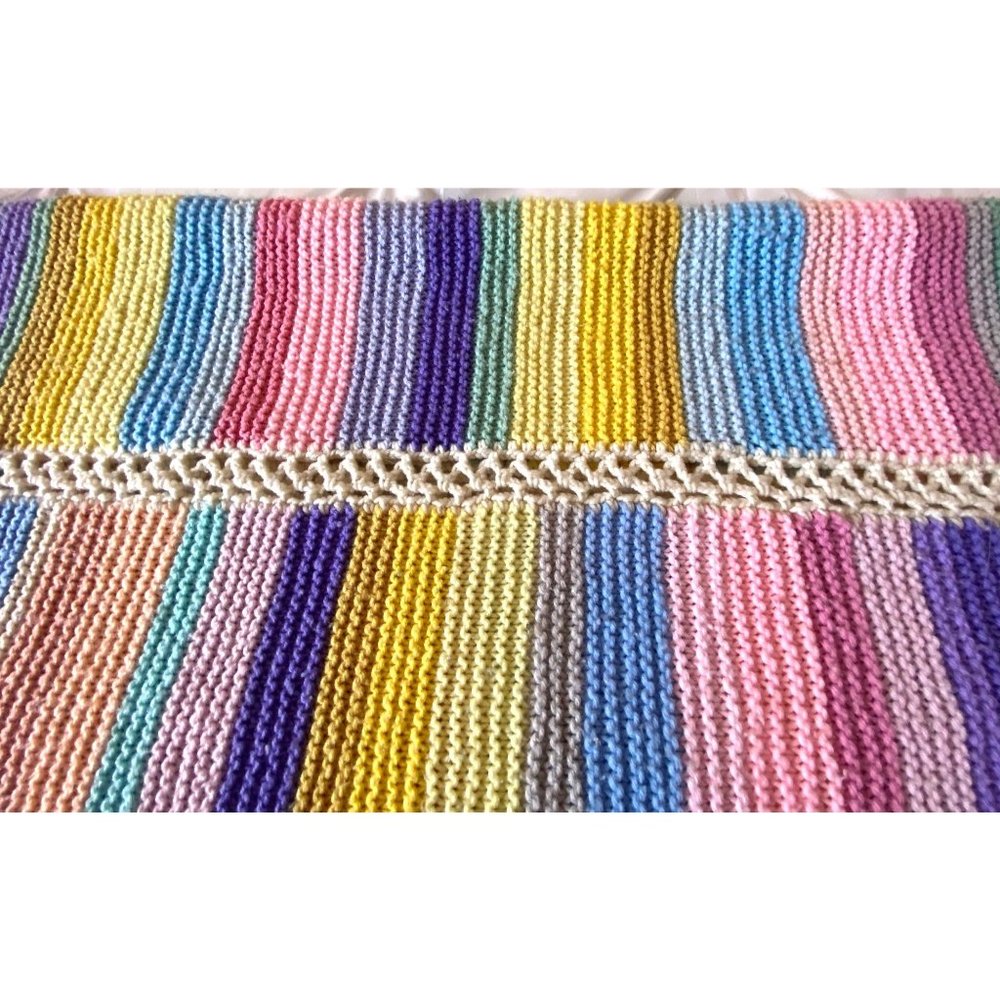 Handmade Crochet Afghan 64”x56” tight weave rainbow colors blanket throw 5x4.5 - Picture 6 of 14